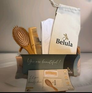 BELULA Bamboo Brush, Comb and Hair Net Gift Set- NIB